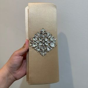 BRAND NEW WITH TAGS- Satin beige/cream clutch with metal straps included